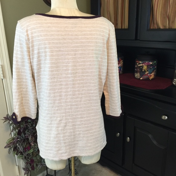 Banana Republic Tan/White Stripe T-Shirt Size L - Picture 4 of 5